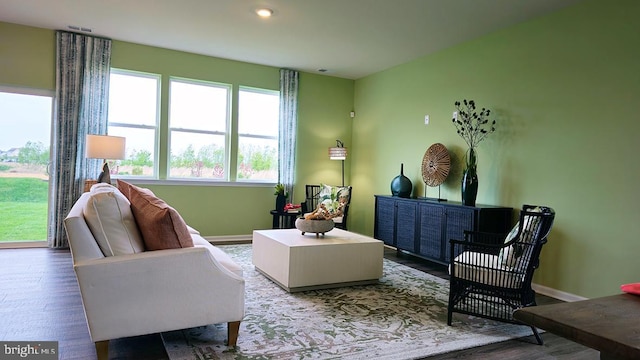 sitting room with hardwood / wood-style flooring