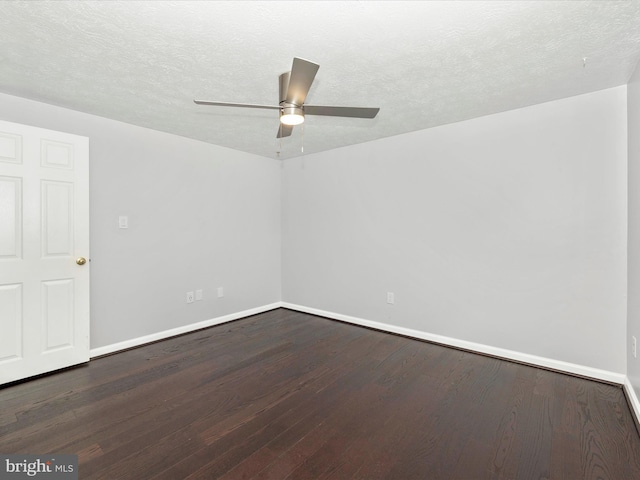 spare room with ceiling fan, a textured ceiling, and hardwood / wood-style floors