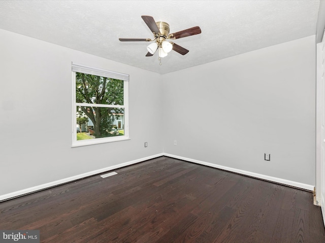 unfurnished room featuring ceiling fan, a textured ceiling, and hardwood / wood-style floors