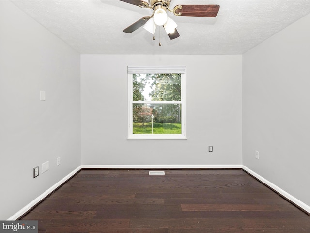 unfurnished room with ceiling fan, a textured ceiling, and hardwood / wood-style floors