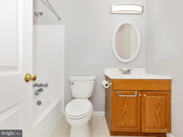 full bathroom with vanity, tile patterned floors, toilet, and shower / bathtub combination