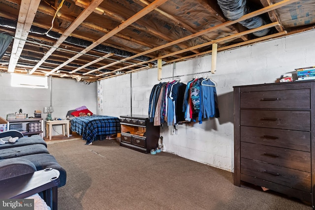 basement with carpet flooring