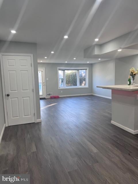 unfurnished living room with dark hardwood / wood-style floors