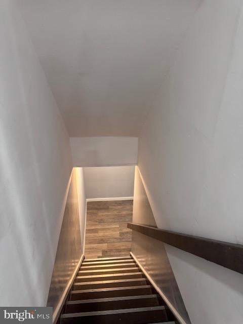 staircase featuring hardwood / wood-style floors