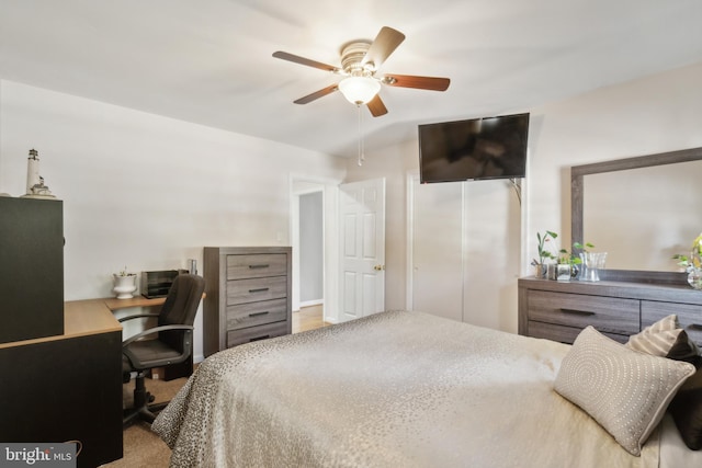 bedroom with carpet floors and ceiling fan