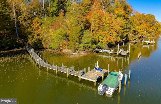 view of dock with a water view