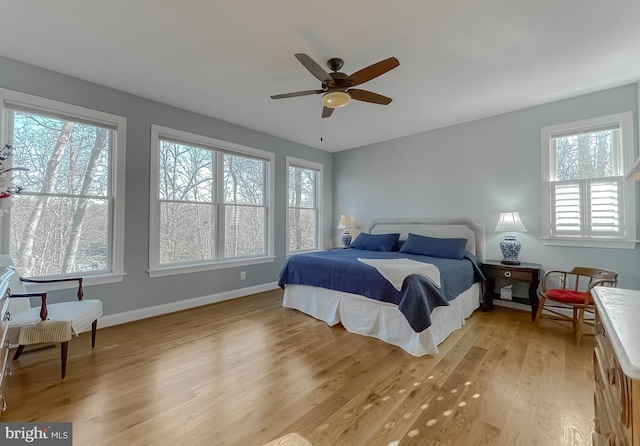 bedroom with multiple windows and light wood-type flooring