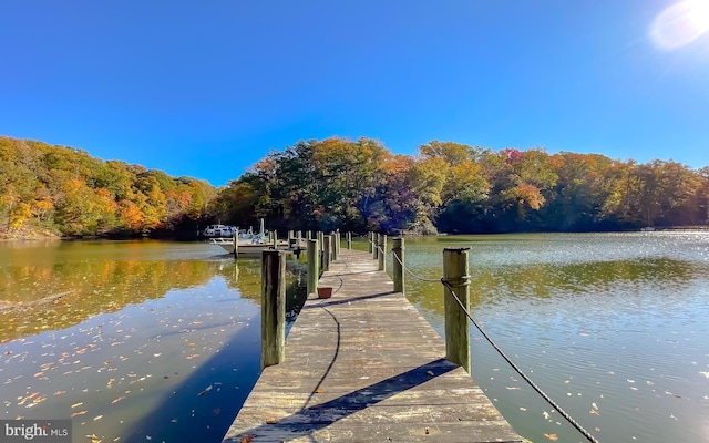 view of dock featuring a water view