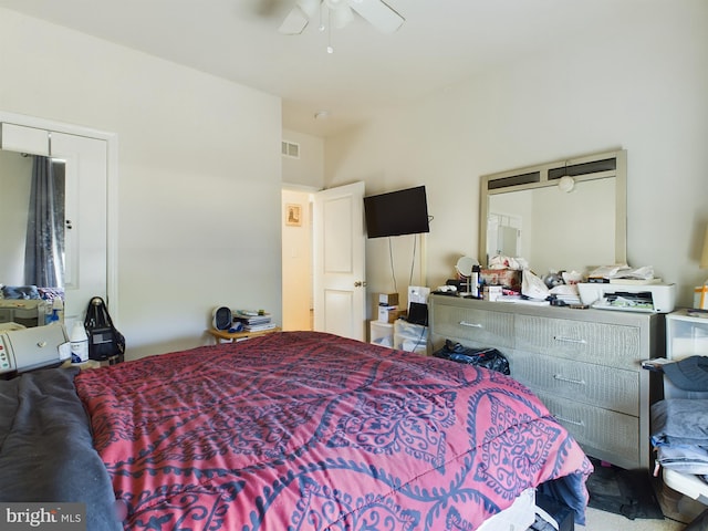 bedroom with carpet flooring and ceiling fan