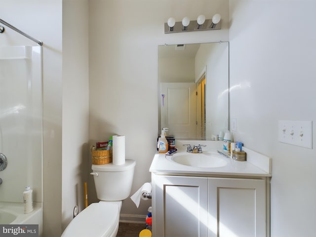 full bathroom with toilet, shower / washtub combination, and vanity