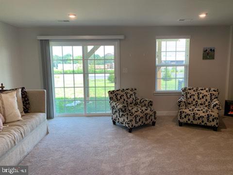 living room with light colored carpet