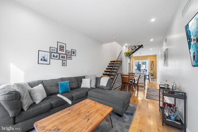 living room featuring light wood-type flooring