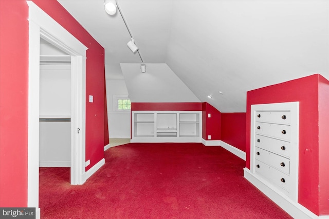 additional living space with carpet, baseboards, and lofted ceiling