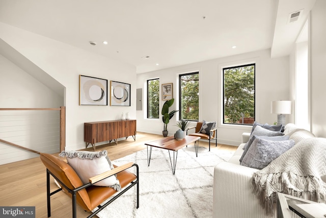 living room with light hardwood / wood-style floors