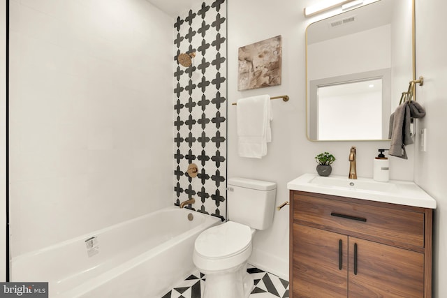 full bathroom with vanity, toilet, shower / bath combo, and tile patterned flooring