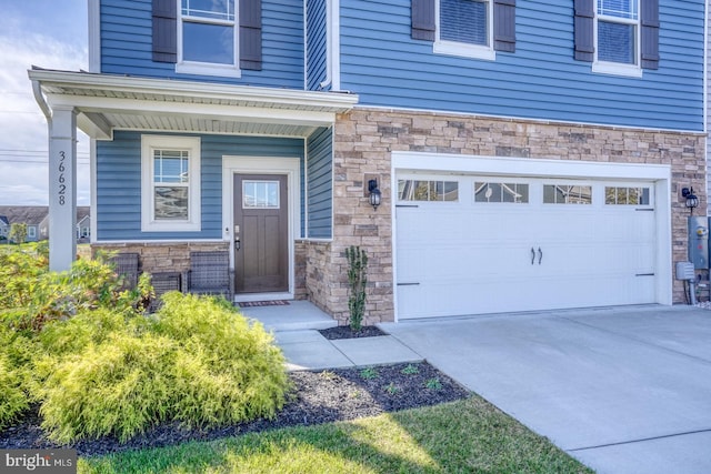 entrance to property with a garage