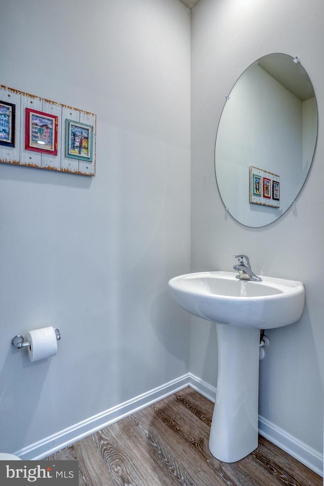 bathroom with hardwood / wood-style flooring