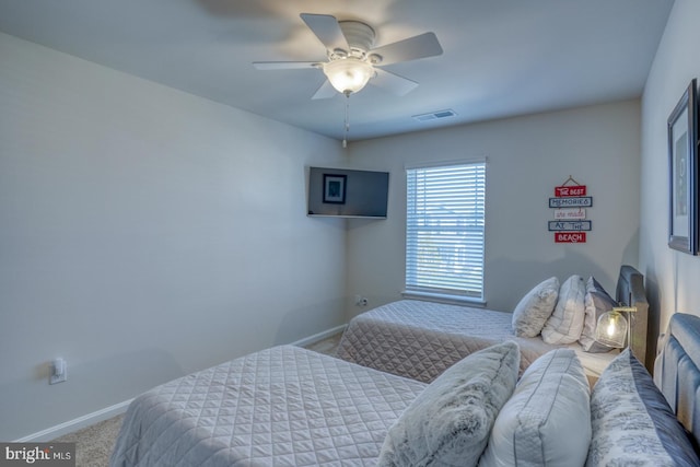 bedroom featuring carpet flooring and ceiling fan