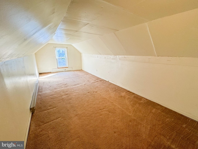 additional living space featuring lofted ceiling and carpet