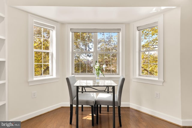 dining space featuring hardwood / wood-style flooring and a healthy amount of sunlight