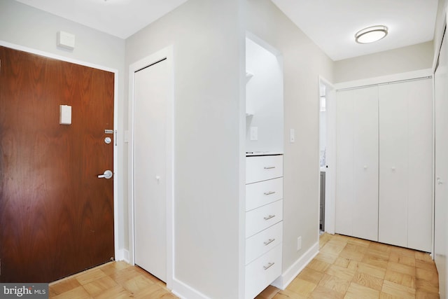 foyer featuring light parquet floors