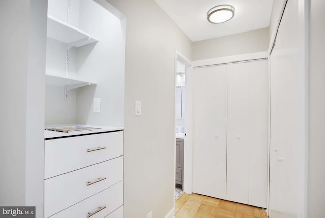 interior space featuring light parquet floors