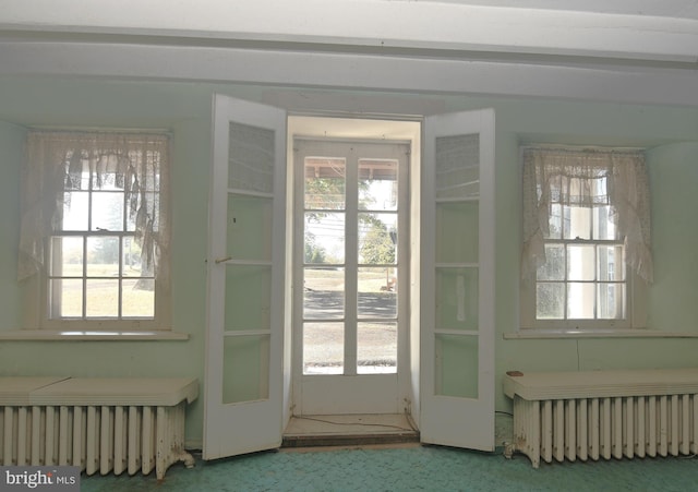 2761 York Rd, Jamison, PA 18929 - doorway to outside featuring carpet floors, radiator, and plenty of natural light