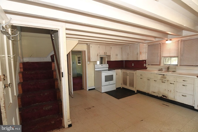 kitchen featuring white range with electric stovetop and sink