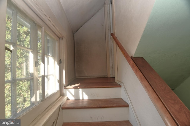 stairs with vaulted ceiling