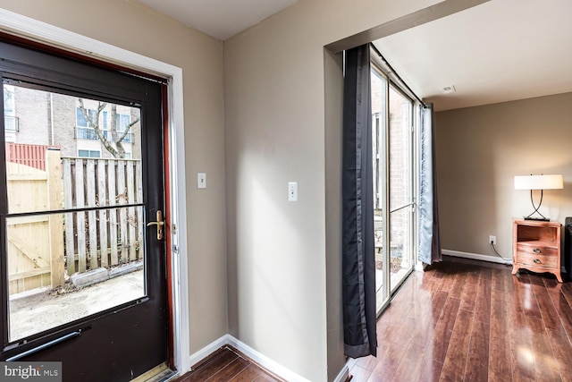 entrance foyer with a healthy amount of sunlight and dark hardwood / wood-style floors