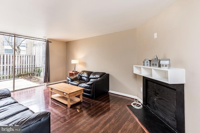 living room with dark hardwood / wood-style floors