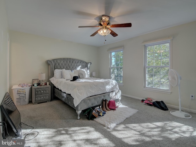 bedroom with carpet flooring and ceiling fan