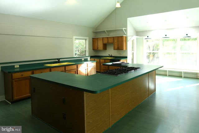 71 Fox Creek Ln, Woodville, VA 22749 - kitchen featuring dark countertops, a large island, a sink, and gas cooktop