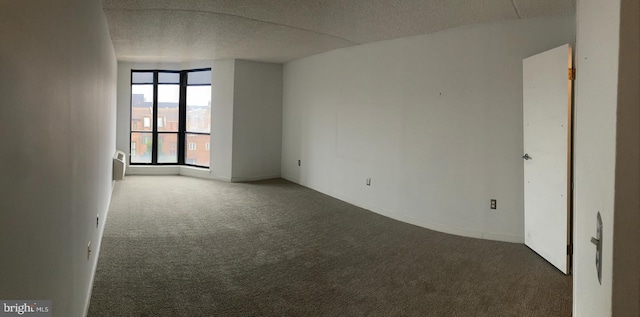 unfurnished room featuring carpet, vaulted ceiling, and a textured ceiling