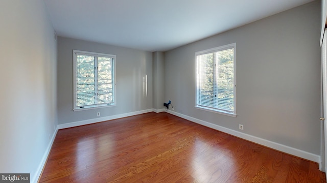 spare room featuring plenty of natural light and hardwood / wood-style flooring