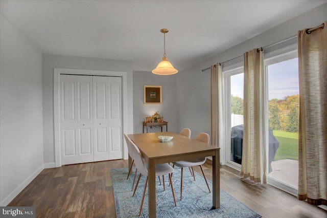 dining space with dark hardwood / wood-style floors