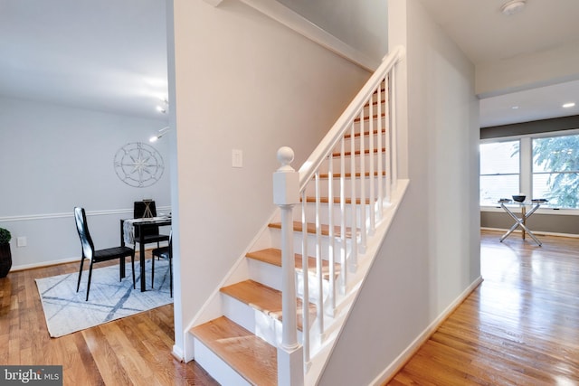 staircase featuring wood-type flooring