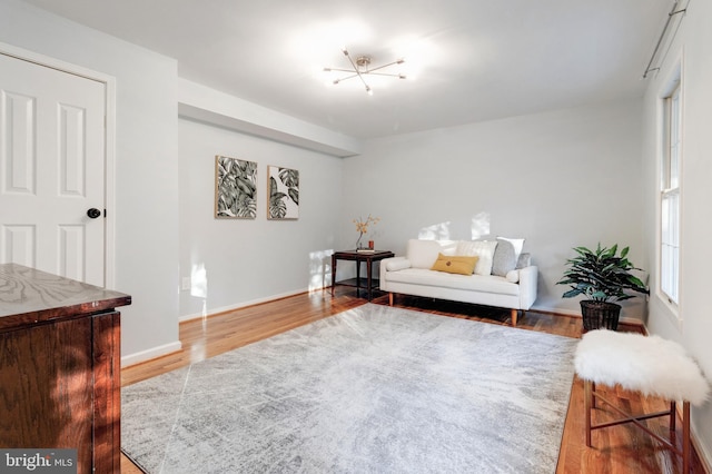 living area with wood-type flooring