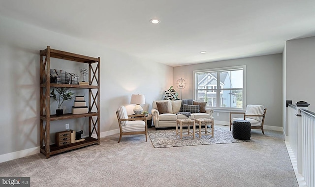 living room featuring light colored carpet