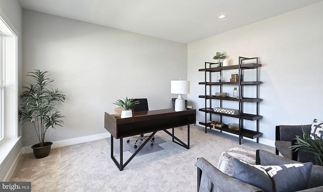 carpeted office featuring plenty of natural light