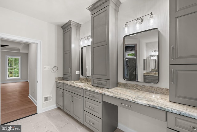 bathroom with vanity and wood-type flooring