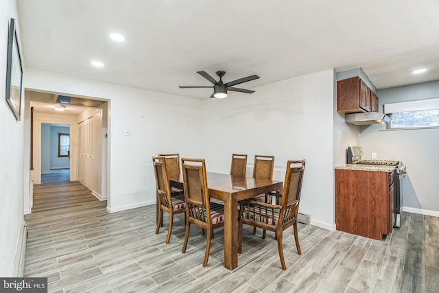 dining room with ceiling fan