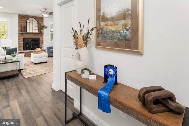 hall with dark hardwood / wood-style floors