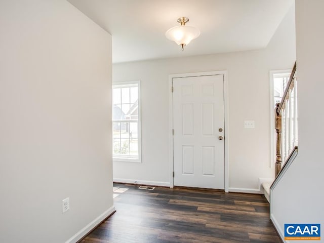 foyer with dark wood-type flooring