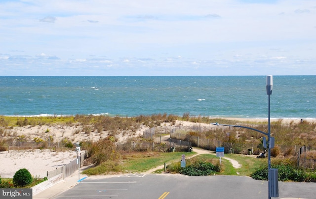 view of water feature with a view of the beach