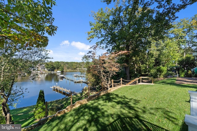 view of water feature with a boat dock
