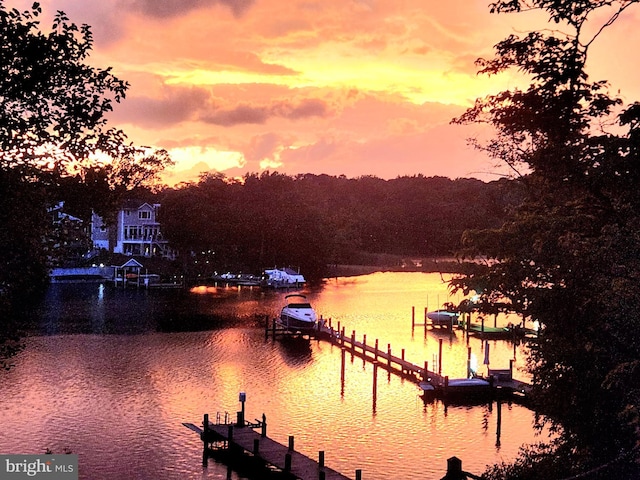 water view featuring a boat dock and boat lift