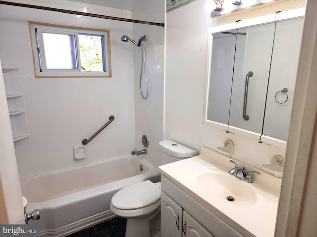 full bathroom with vanity, toilet, and shower / washtub combination