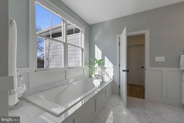 bathroom featuring a bathtub and plenty of natural light