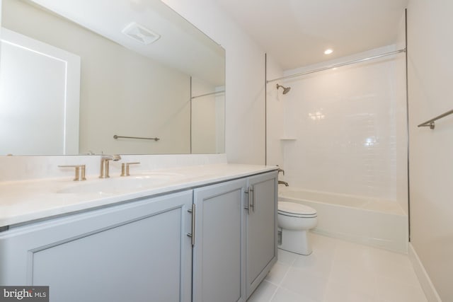 full bathroom featuring shower / bathing tub combination, tile patterned floors, vanity, and toilet